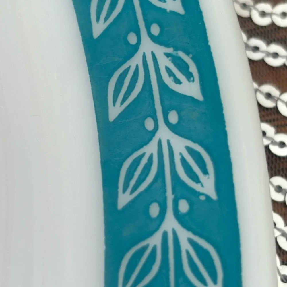 Vintage Anchor Hocking Teal and White Oval Platter